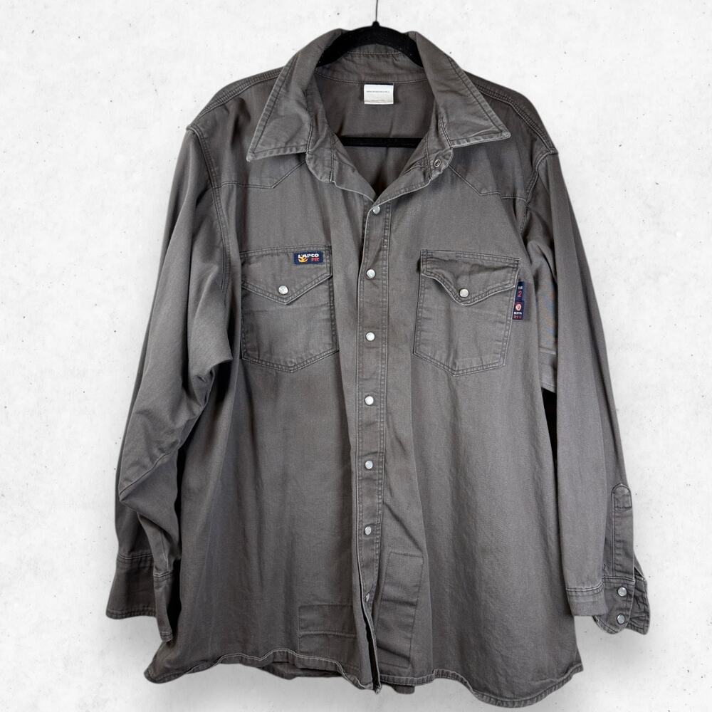 LAPCOFR Flame Resistant Long Sleeve Shirt Men's 2XL Reg Gray 100% Cotton